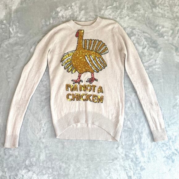 HM Womens Sweater Sz S Funny Sequins Hipster Turkey Kidcore Holiday Chicken - Picture 1 of 8